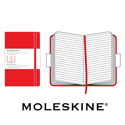 Записная книжка Moleskine, "Classic" (в линейку), Pocket, красная оказывается в руках людей неординарных инфо 1421b.